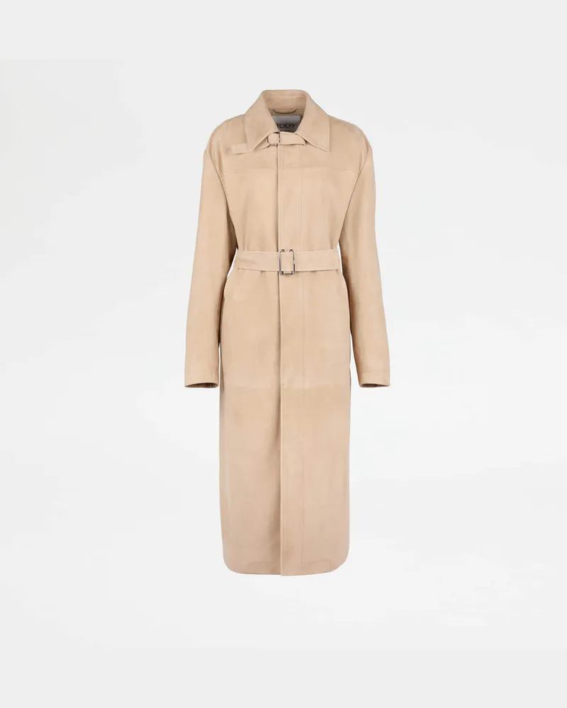 TOD'S Mantel aus Pashmy-Veloursleder, BEIGE Coat / Trench Beige