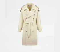 Trenchcoat aus technischer Baumwolle mit Ledereinsätzen, CREME, 40 - Coat / Trench