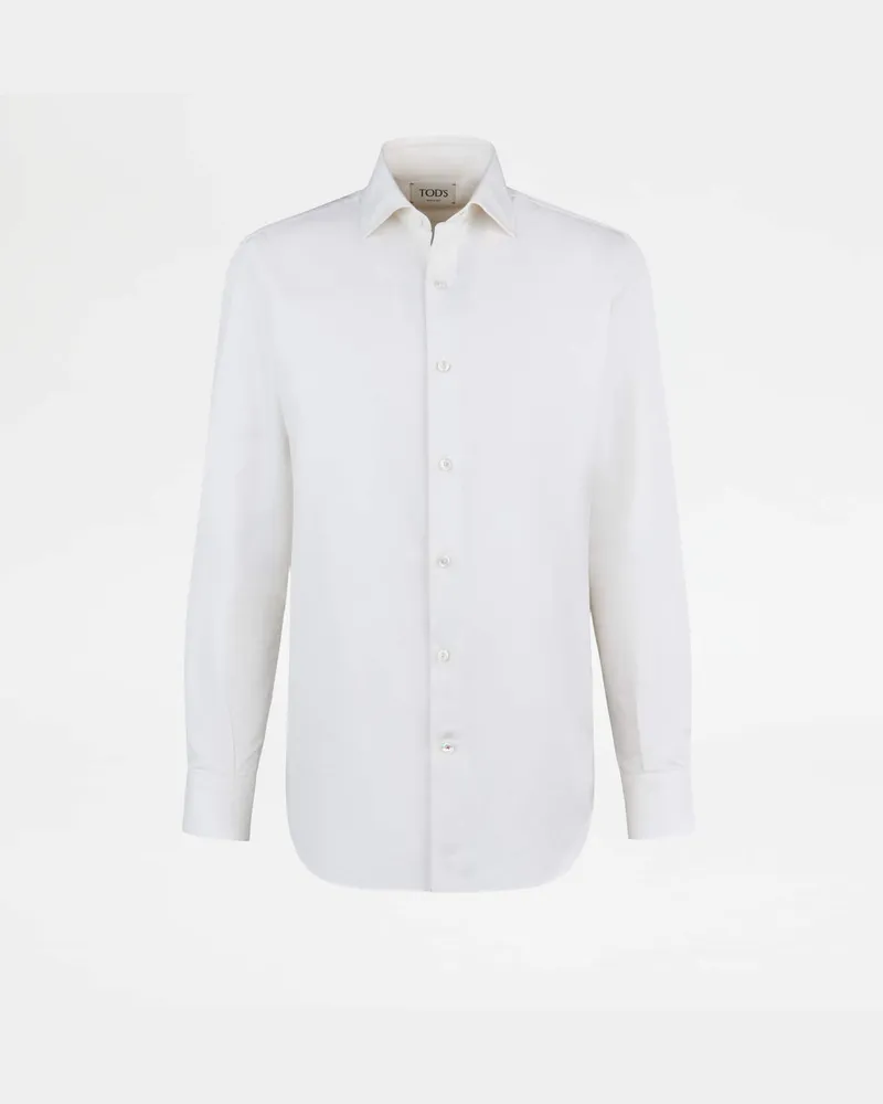 TOD'S Hemd aus Baumwoll-Fischgrätstoff, WEISS Shirts Weiss