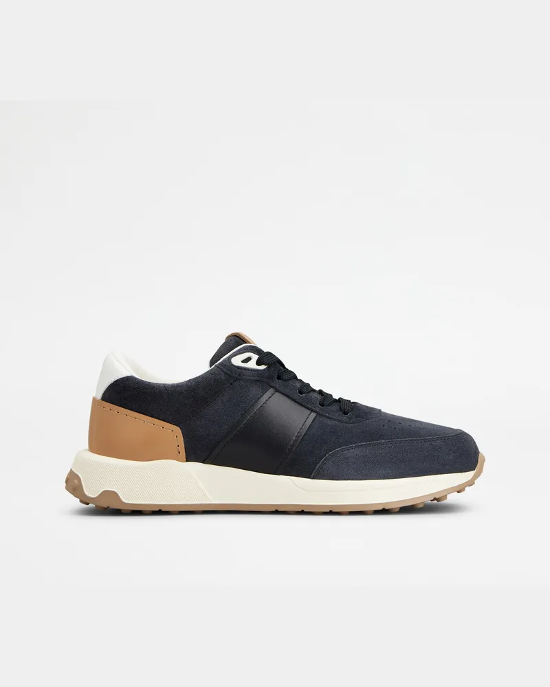 TOD'S Sneakers aus Veloursleder und Glattleder, WEISS,BRAUN,BLAU Shoes Weiss