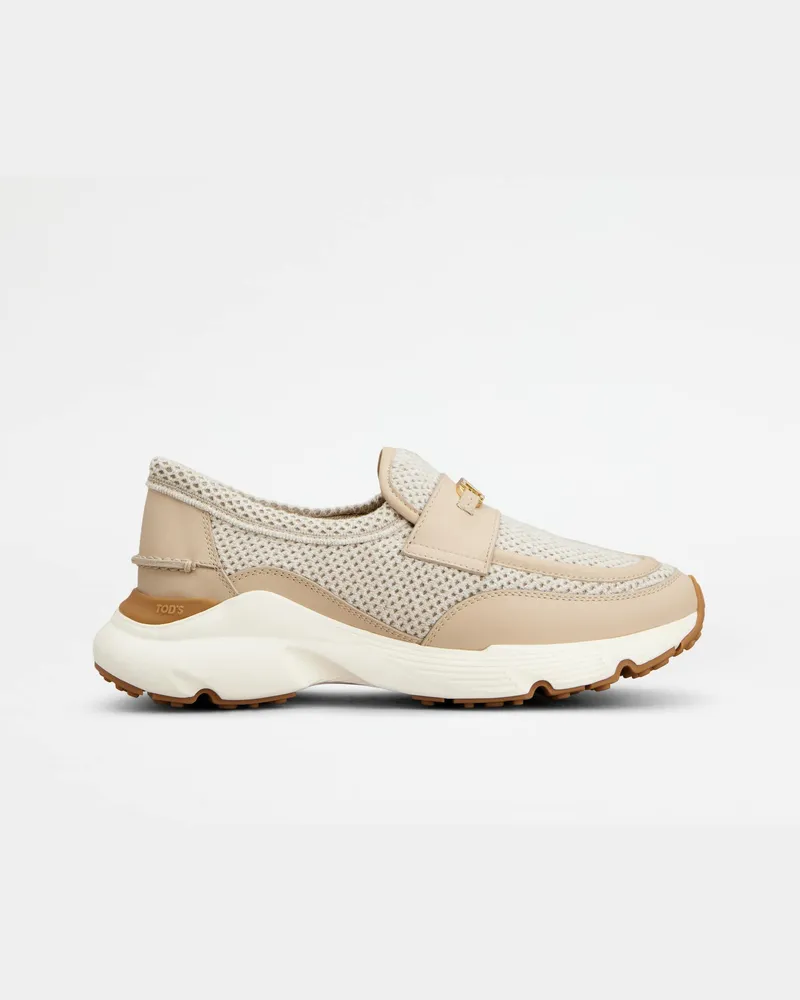 TOD'S Sportliche Loafers aus Stoff und Leder, BEIGE Shoes Beige