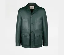 Safarijacke aus Leder, GRÜN Coat / Trench