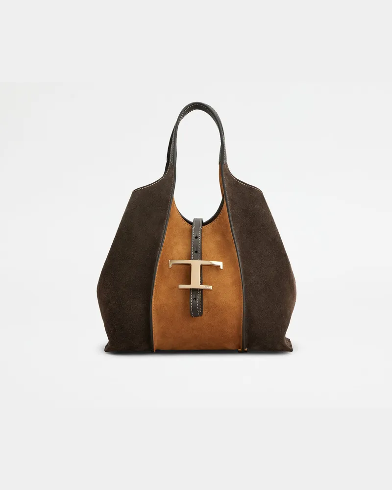 TOD'S Shopper T Timeless aus Veloursleder Mini, BRAUN,  - Bags Braun
