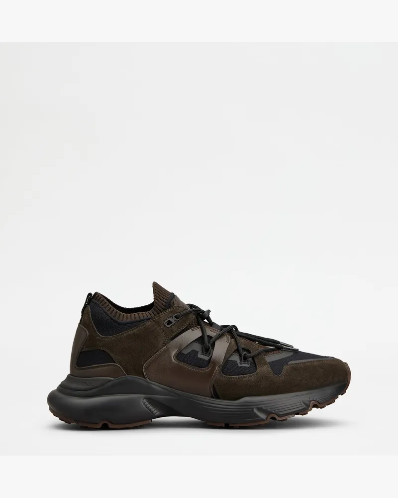 TOD'S Sneakers aus Leder und technischem Gewebe, BRAUN Shoes Braun