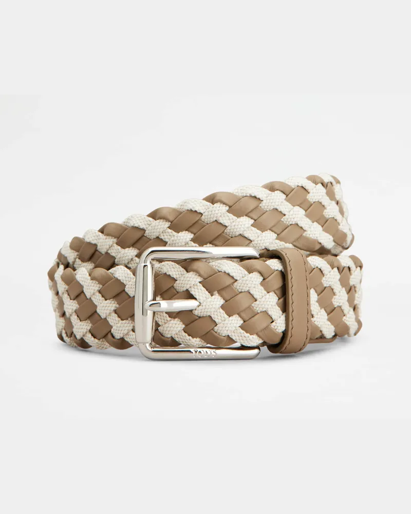 TOD'S Gürtel aus Leder und Canvas, WEISS,BEIGE, 95 - Belts Weiss