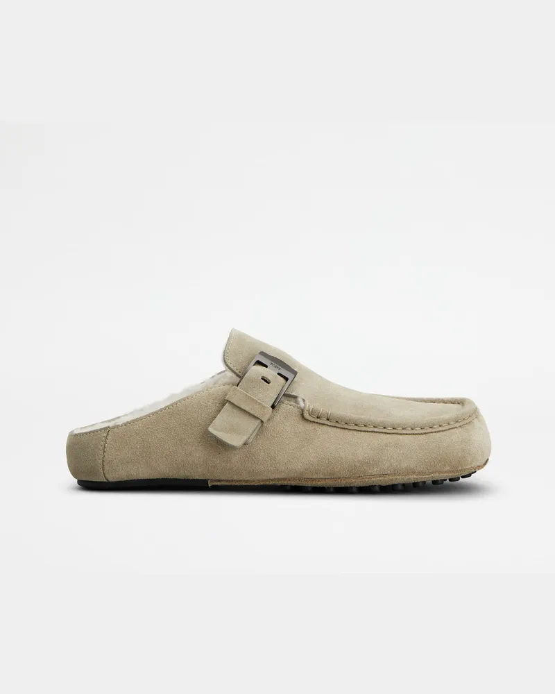 TOD'S Sabot in Pelle Scamosciata - Fodera in Montone, BEIGE Shoes Beige