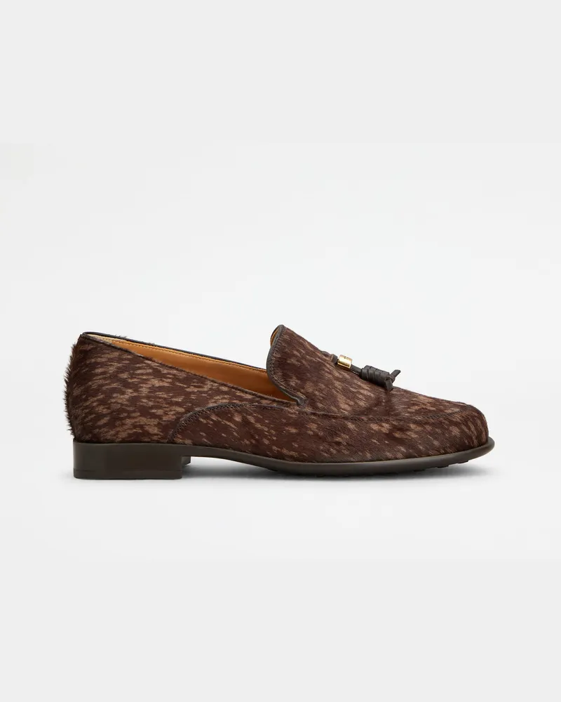TOD'S Loafers aus Leder in Ponyfell-Optik, BRAUN Shoes Braun