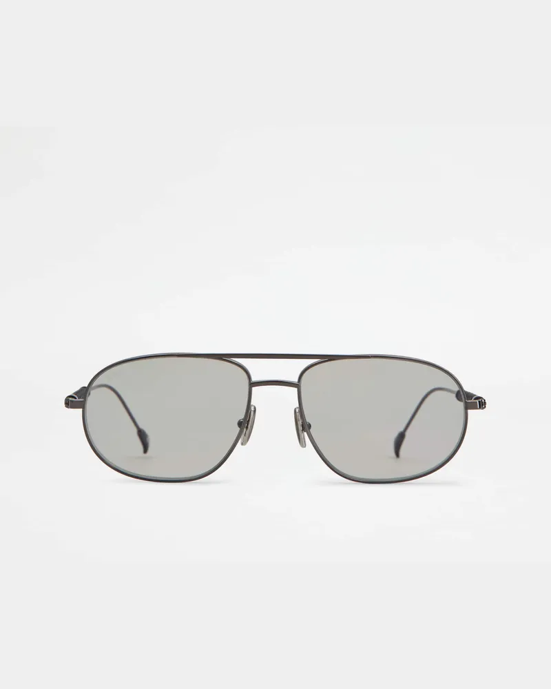 TOD'S Sonnenbrille mit Lederbügeln, SCHWARZ,SILBER,  - Sunglasses Schwarz