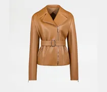 Bikerjacke aus Leder, BRAUN Coat / Trench