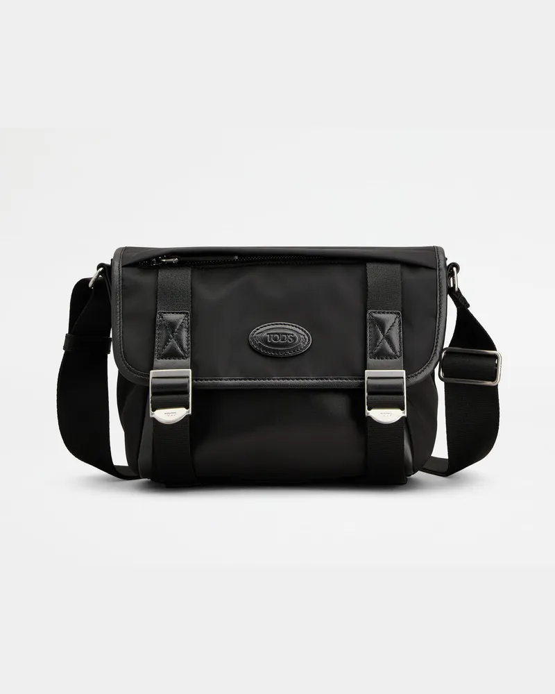 TOD'S Messenger-Tasche aus Stoff und Leder Mini, SCHWARZ,  - Bags Schwarz