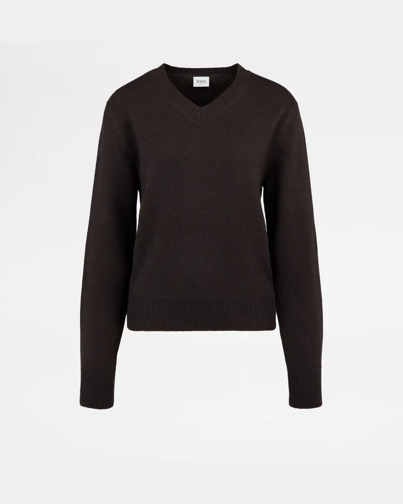 TOD'S Pullover aus Kaschmir mit Lederpatches, BRAUN Knitwear Braun