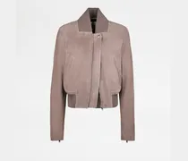 Bomberjacke aus Pashmy-Veloursleder, BRAUN Coat / Trench