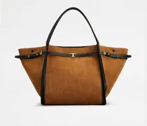 Shopper T Signature aus Veloursleder Medium, BRAUN,  - Bags