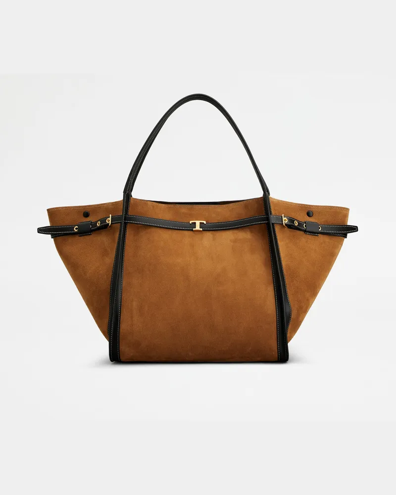 TOD'S Shopper T Signature aus Veloursleder Medium, BRAUN,  - Bags Braun