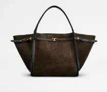 Shopper T Signature aus Veloursleder Medium, BRAUN, - Bags