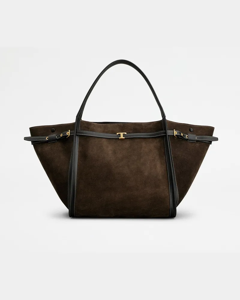 TOD'S Shopper T Signature aus Veloursleder Medium, BRAUN,  - Bags Braun