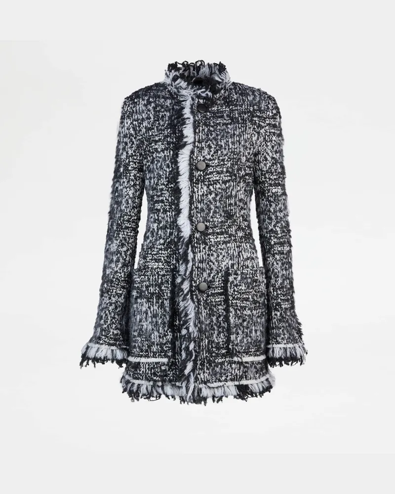 TOD'S Jacke aus Bouclé-Wolle, SCHWARZ,WEISS Jackets Schwarz