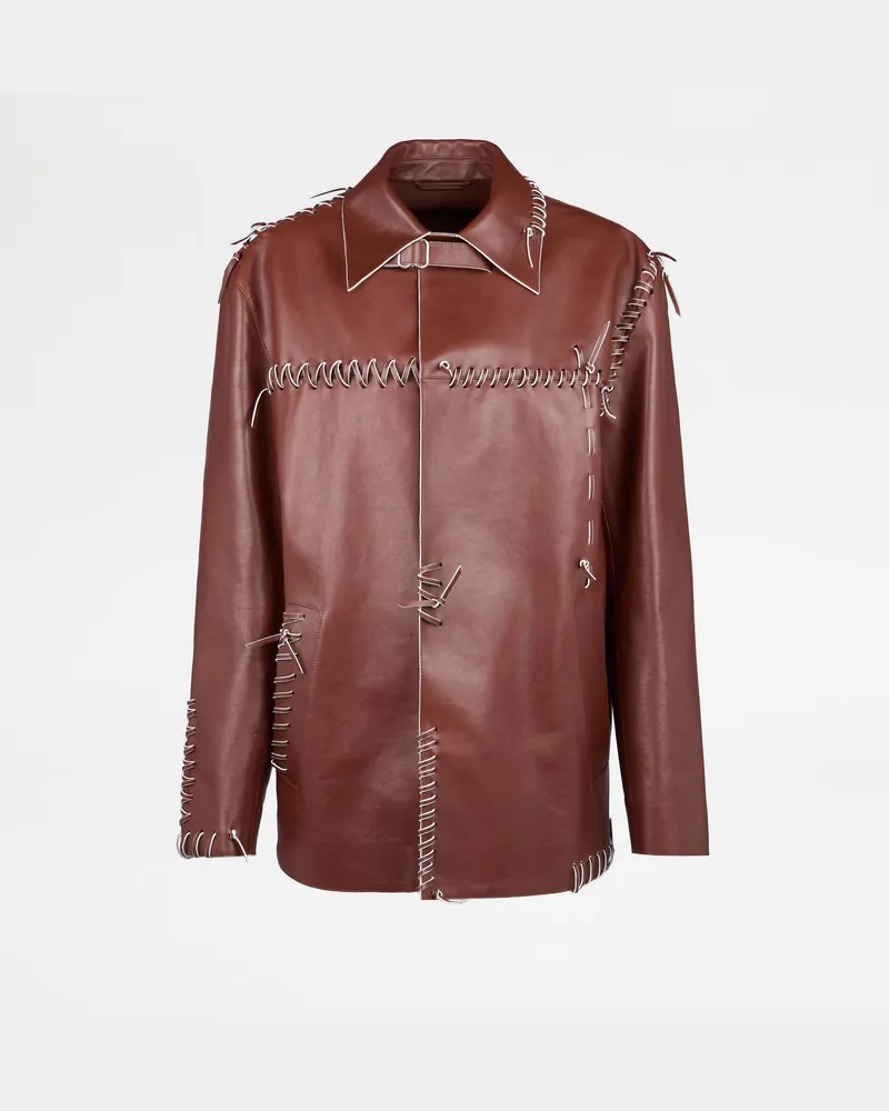 TOD'S Jacke aus Leder mit Infilature, BRAUN Jackets Braun