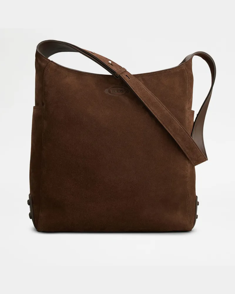 TOD'S Hobo-Tasche aus Veloursleder Medium, BRAUN,  - Bags Braun