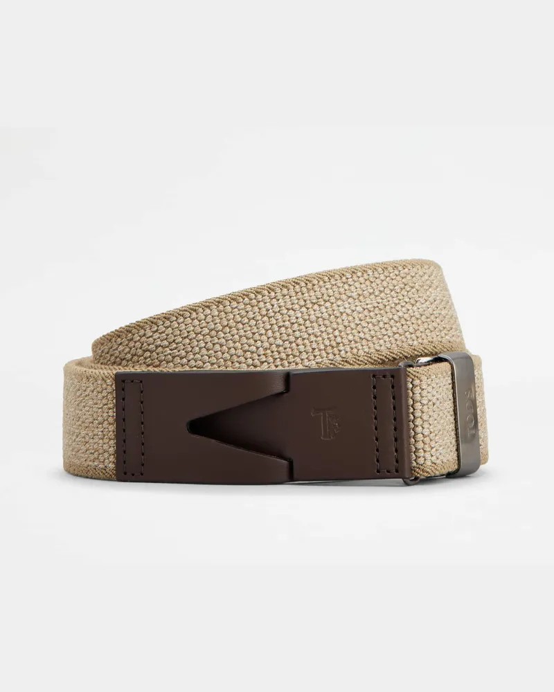 TOD'S Gürtel aus Canvas und Leder, BRAUN,BEIGE, 90 - Belts Braun