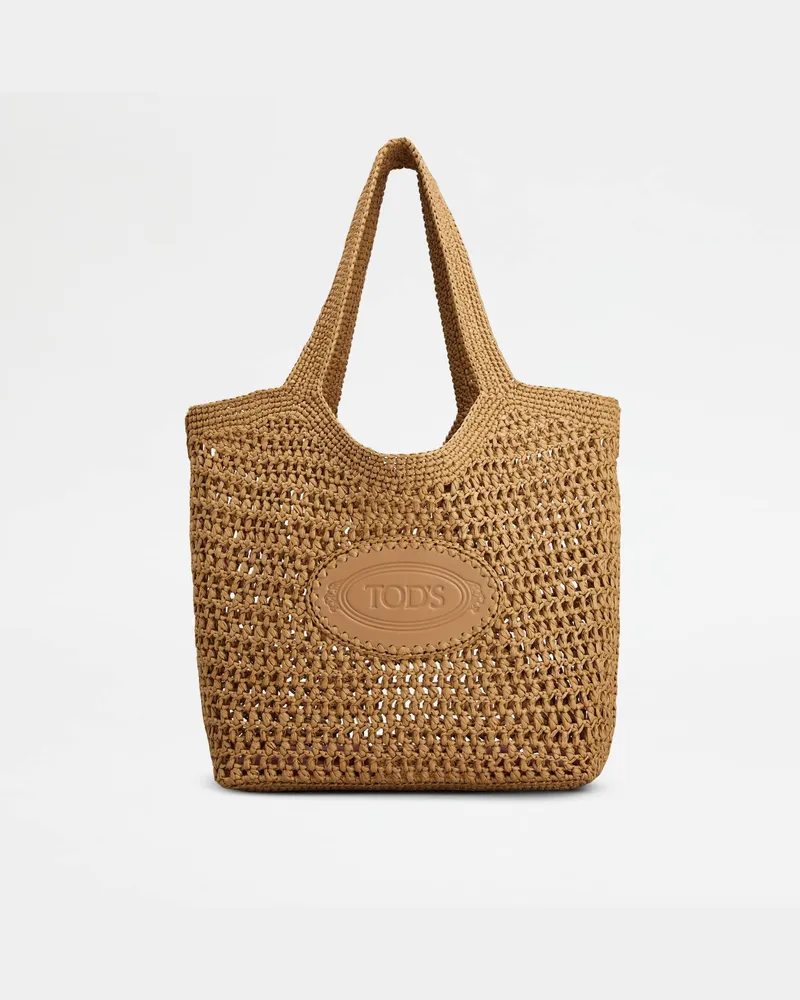 TOD'S Shopper aus Bast und Leder Medium, BEIGE,  - Bags Beige