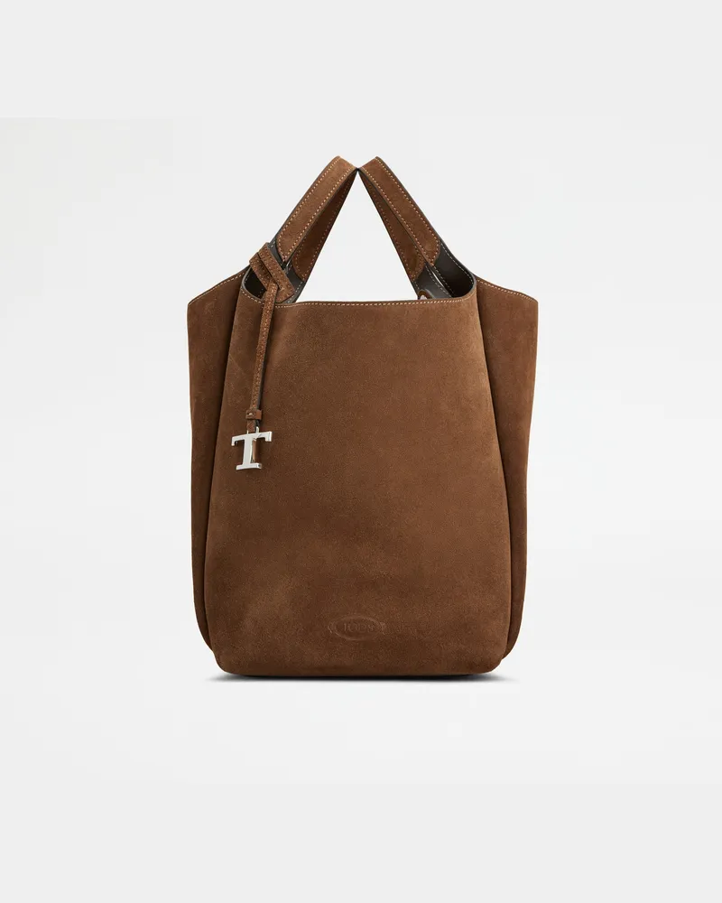 TOD'S Beuteltasche aus Veloursleder Small, BRAUN,  - Bags Braun