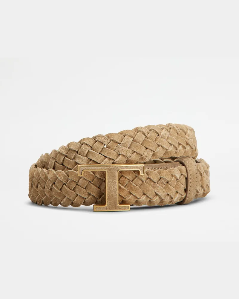 TOD'S Gürtel T Timeless aus Veloursleder, BEIGE, 95 - Belts Beige