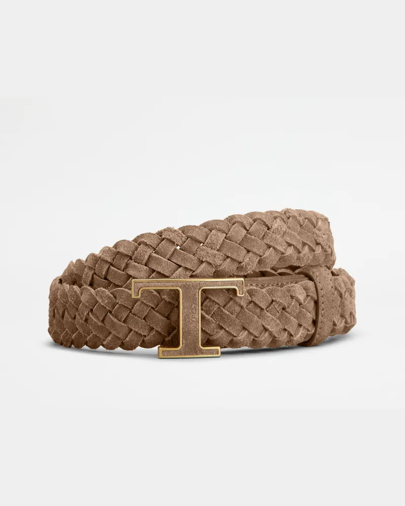 TOD'S Gürtel T Timeless aus Veloursleder, BEIGE, 95 - Belts Beige