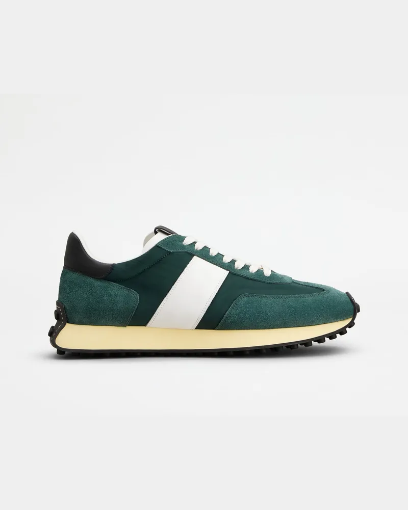 TOD'S Sneakers T Vintage aus Veloursleder und technischem Gewebe, SCHWARZ,WEISS,GRÜN Shoes Schwarz