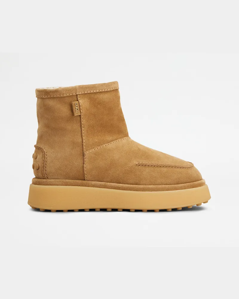 TOD'S Stiefeletten aus Veloursleder - Lammfellfutter, BRAUN Shoes Braun