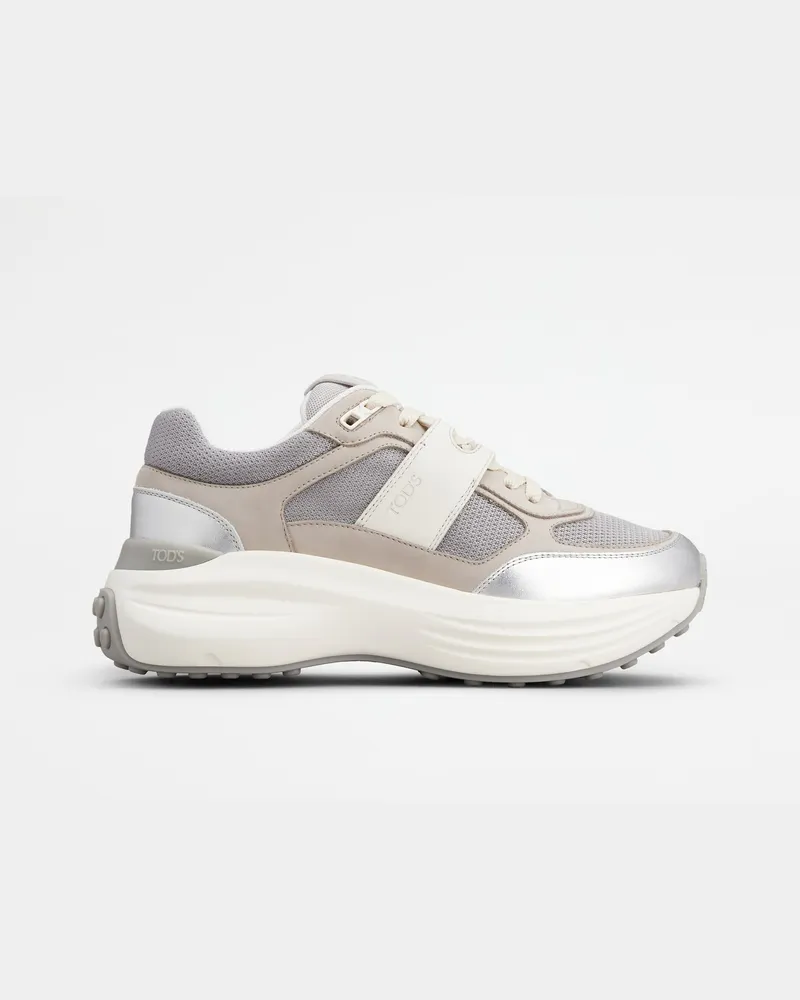 TOD'S Sneakers aus Stoff und Metallic-Leder, CREME,BEIGE,SILBER Shoes Creme