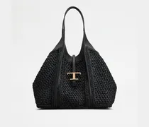 Shopper T Timeless Medium aus Bast und Leder, SCHWARZ,  - Bags