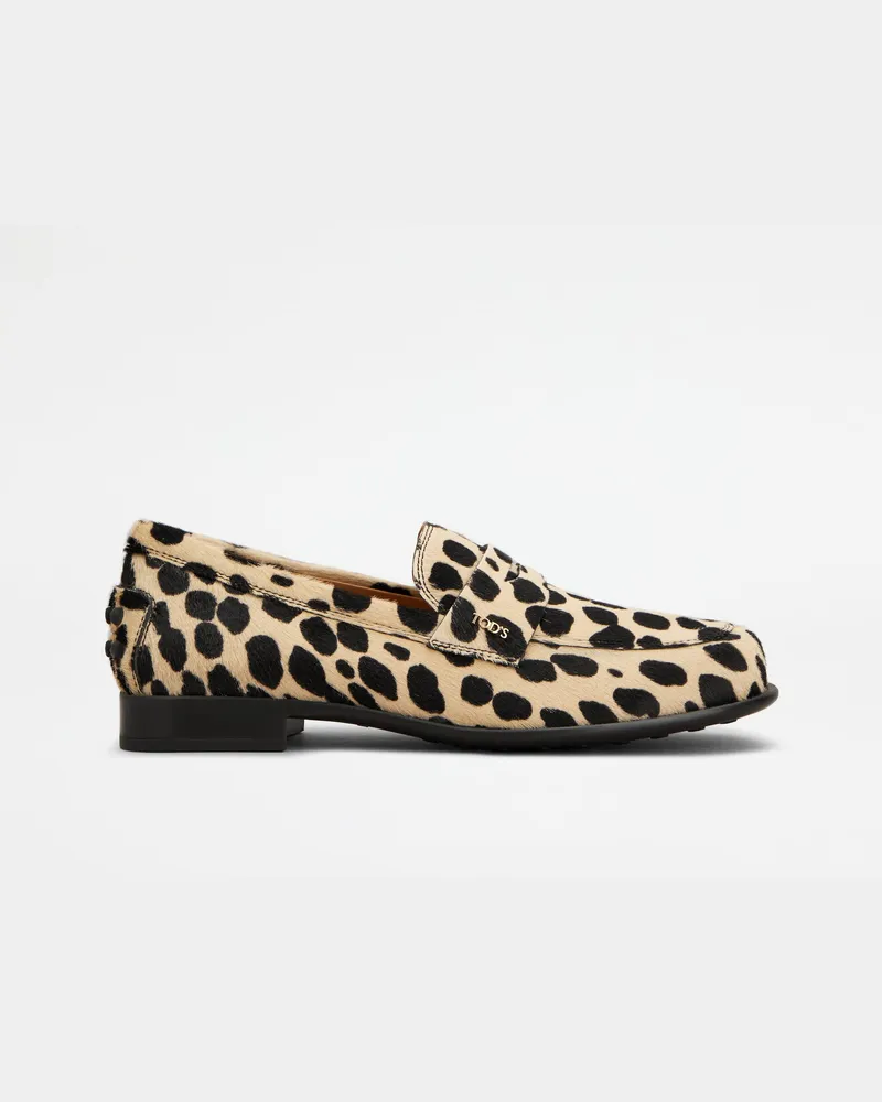 TOD'S Loafers aus Leder in Ponyfell-Optik, SCHWARZ,BEIGE Shoes Schwarz