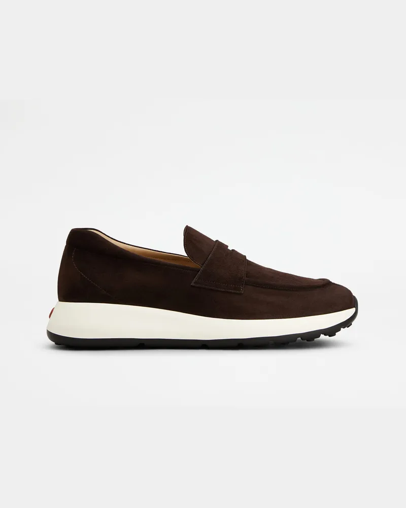 TOD'S Sportliche Loafers Red Dot aus Pashmy-Veloursleder, BRAUN Shoes Braun