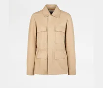 Field Jacket aus Pashmy-Veloursleder, BEIGE Coat / Trench