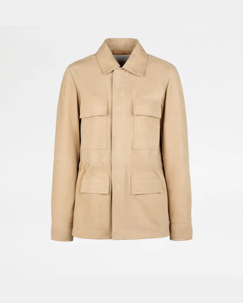 TOD'S Field Jacket aus Pashmy-Veloursleder, BEIGE Coat / Trench Beige