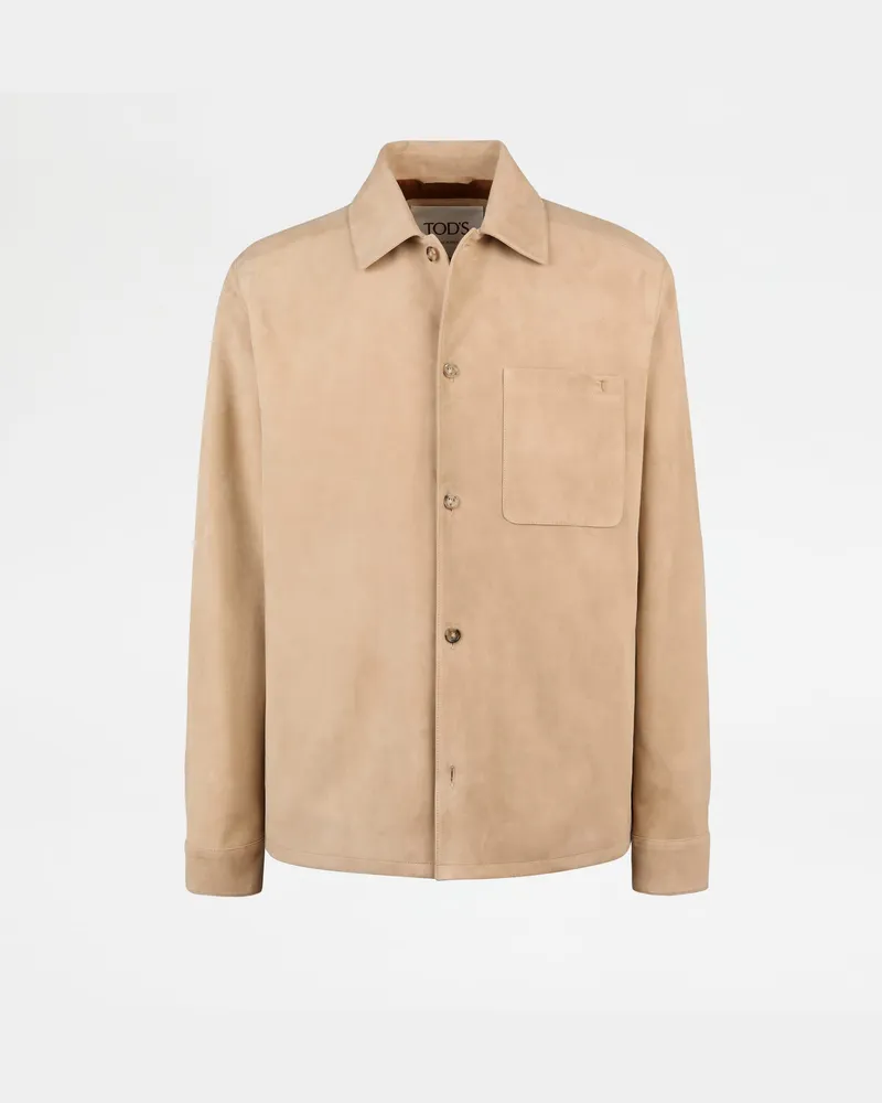 TOD'S Shirt Jacket aus Veloursleder Pashmy, BEIGE, XX - Coat / Trench Beige