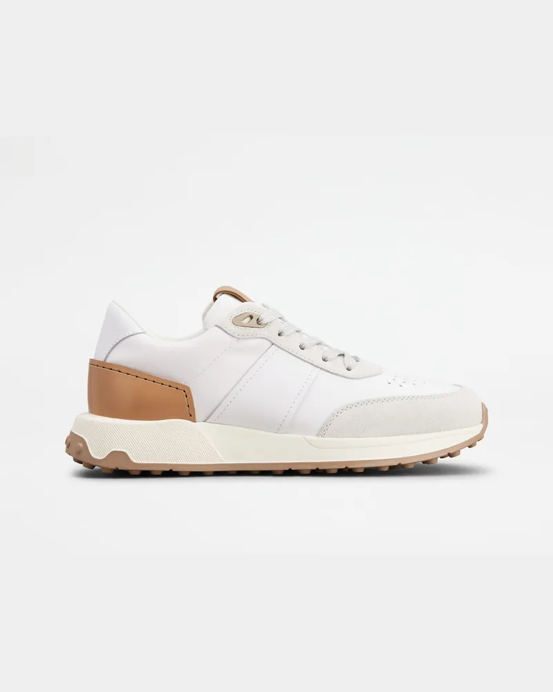 TOD'S Sneakers aus Leder und technischem Gewebe, BRAUN,WEISS Shoes Braun