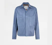 Jacke aus Pashmy-Veloursleder, BLAU Coat / Trench