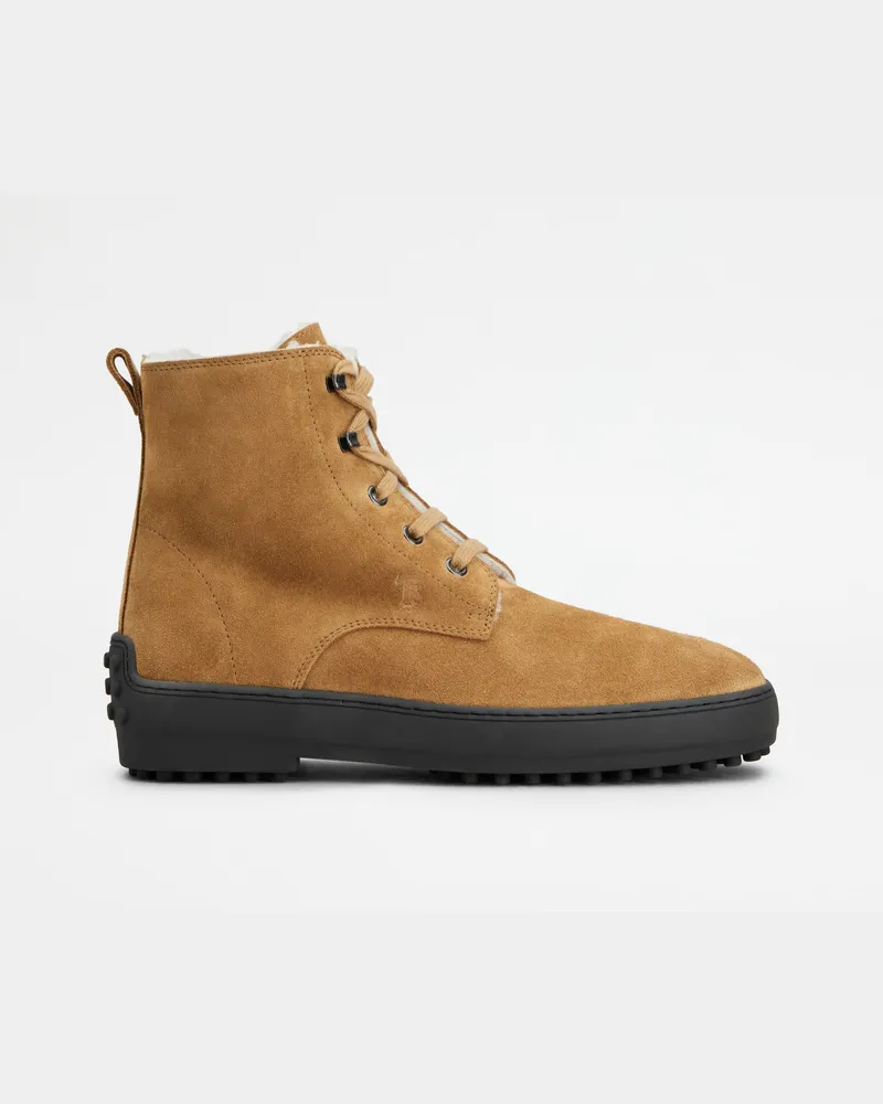 TOD'S Stiefeletten Winter Gommino aus Veloursleder - Lammfellfutter, BRAUN Shoes Braun