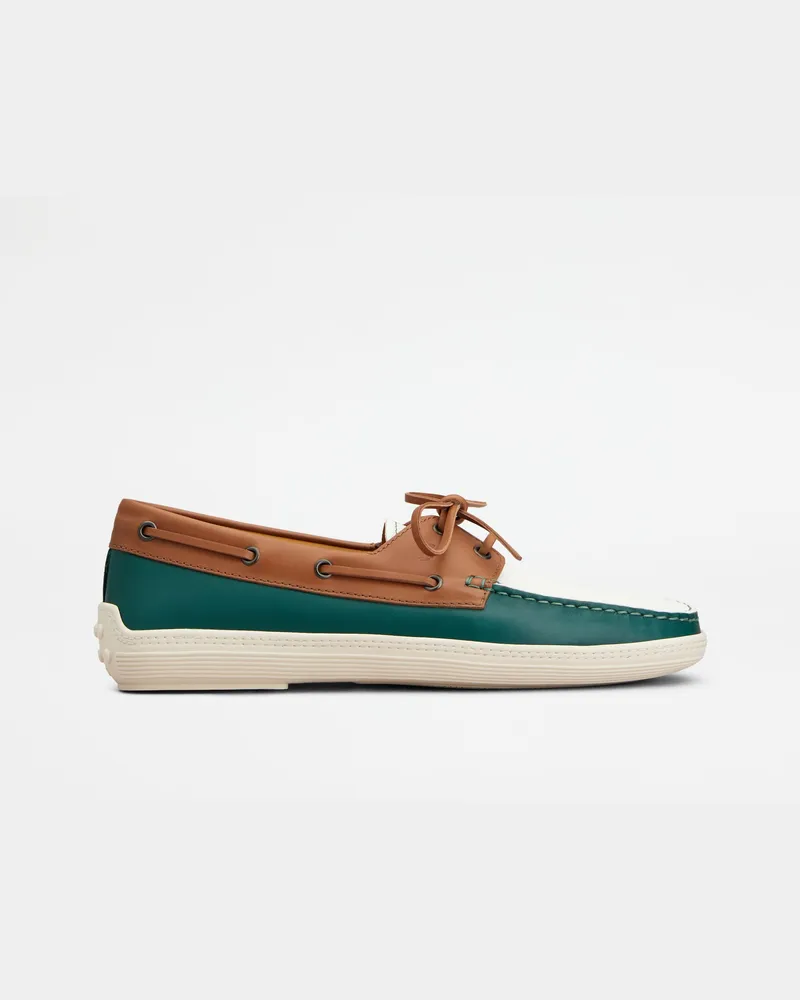 TOD'S Bootsschuhe aus Leder, WEISS,BRAUN,GRÜN Shoes Weiss
