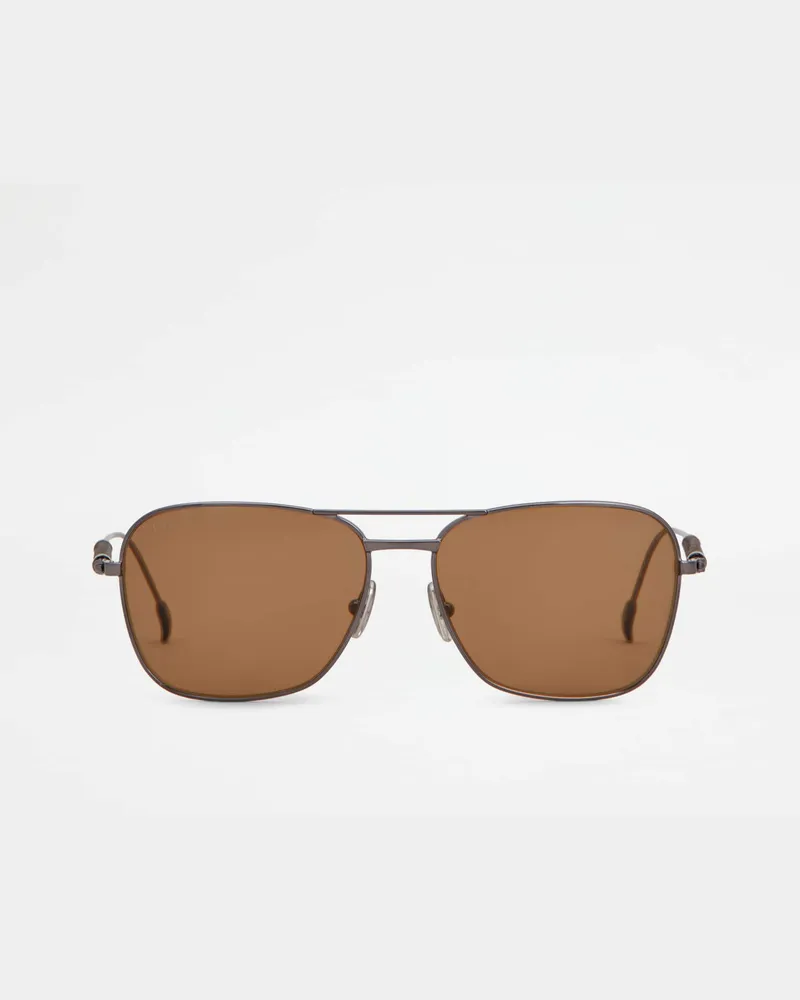 TOD'S Eckige Sonnenbrille mit Lederbügeln, BRAUN,  - Sunglasses Braun