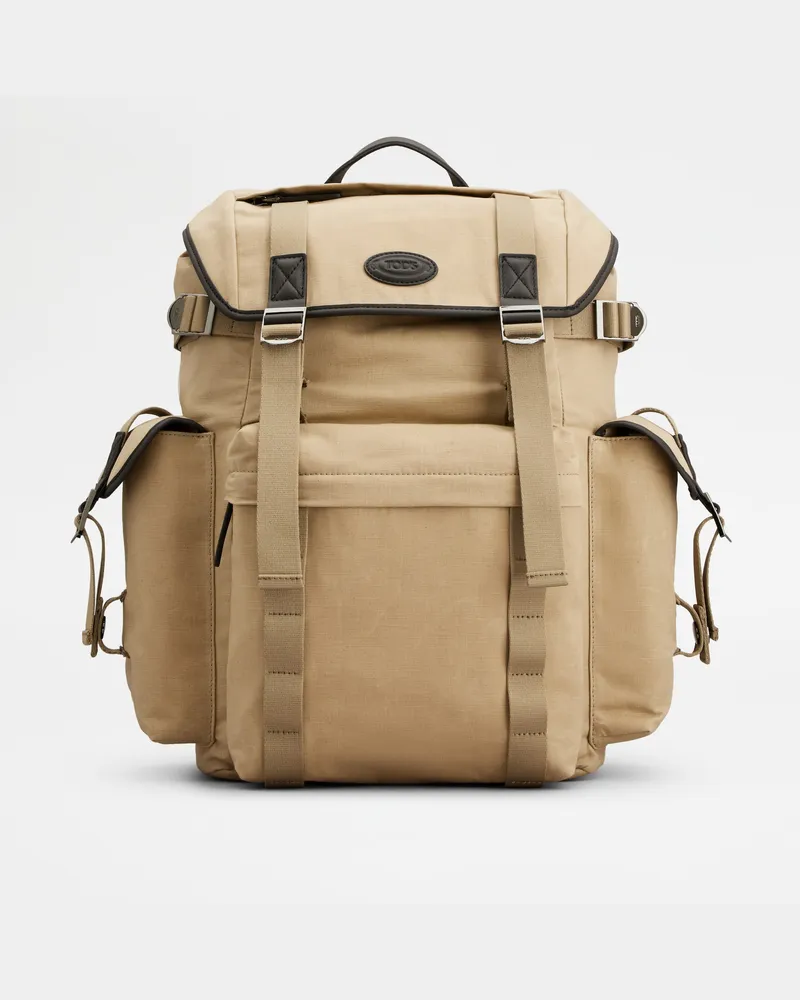 TOD'S Rucksack aus Canvas und Leder Medium Braun