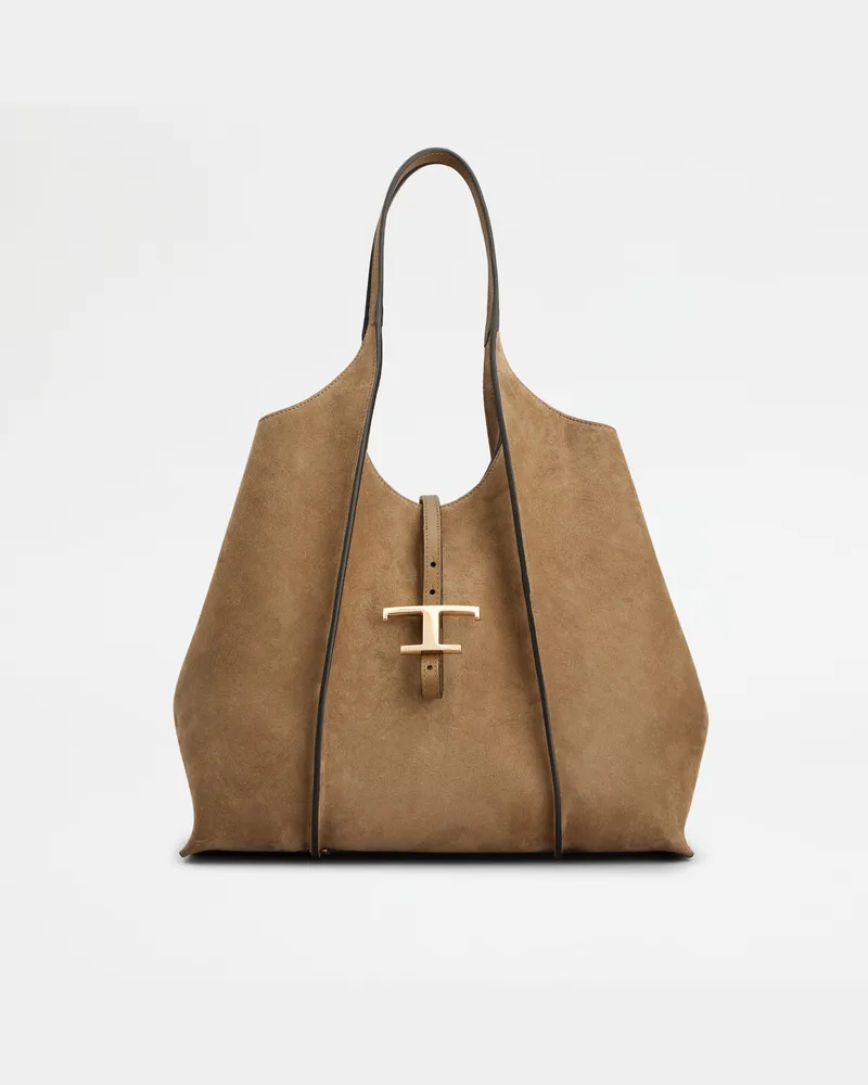 TOD'S Shopper T Timeless aus Veloursleder Medium, BRAUN,  - Bags Braun