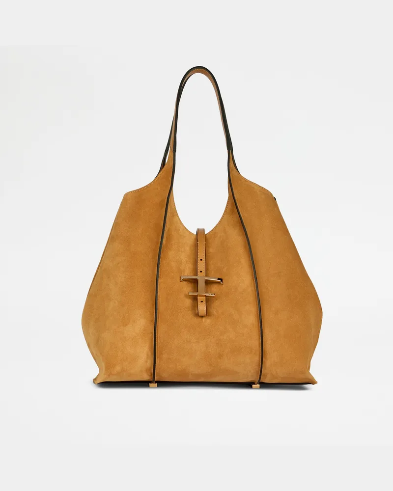 TOD'S Shopper T Timeless aus Veloursleder Medium, BRAUN,  - Bags Braun