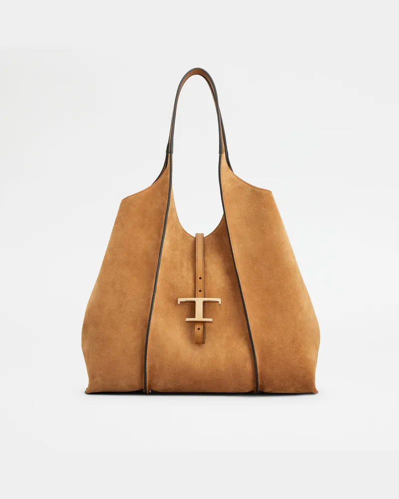 TOD'S Shopper T Timeless aus Veloursleder Medium, BRAUN,  - Bags Braun