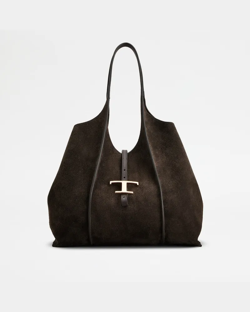 TOD'S Shopper T Timeless aus Veloursleder Medium, BRAUN,  - Bags Braun