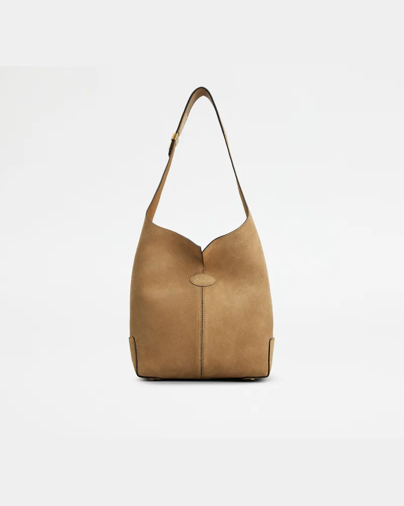 TOD'S Di Bag Folio Schultertasche aus Veloursleder Small, BEIGE,  - Bags Beige