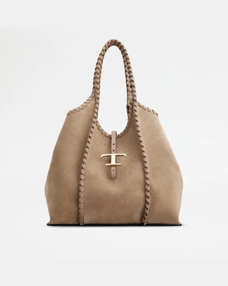 TOD'S Shopper T Timeless aus Veloursleder Medium, BEIGE,  - Bags Beige