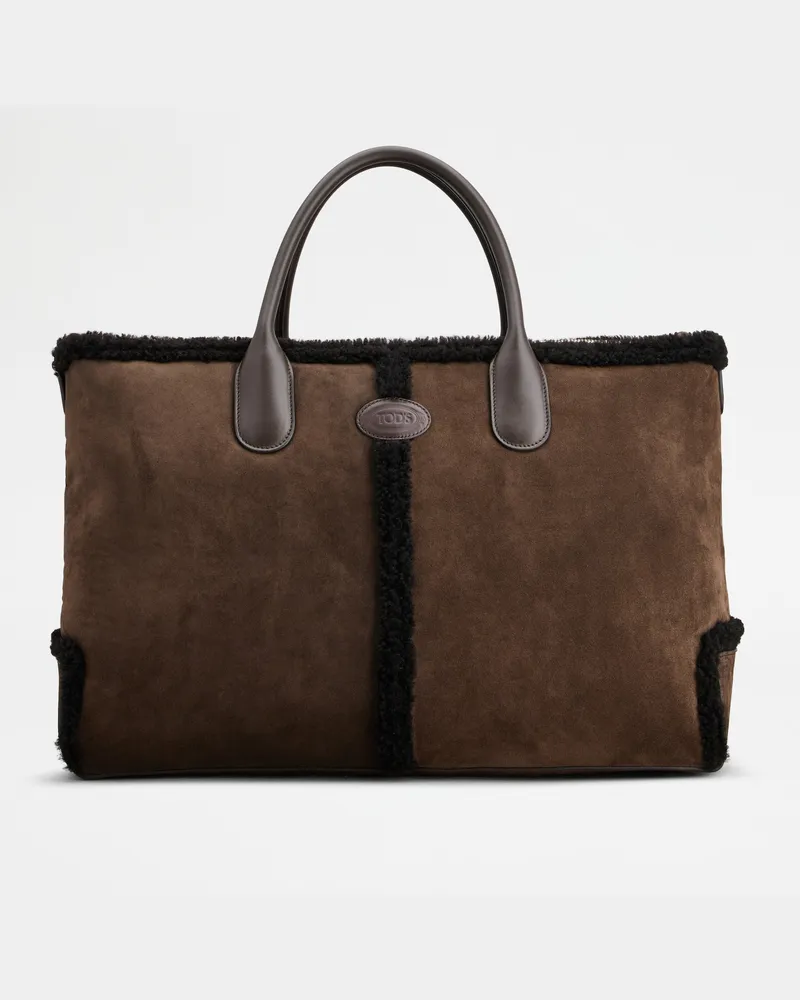TOD'S Di Bag aus Veloursleder und Shearling Large, BRAUN,  - Bags Braun
